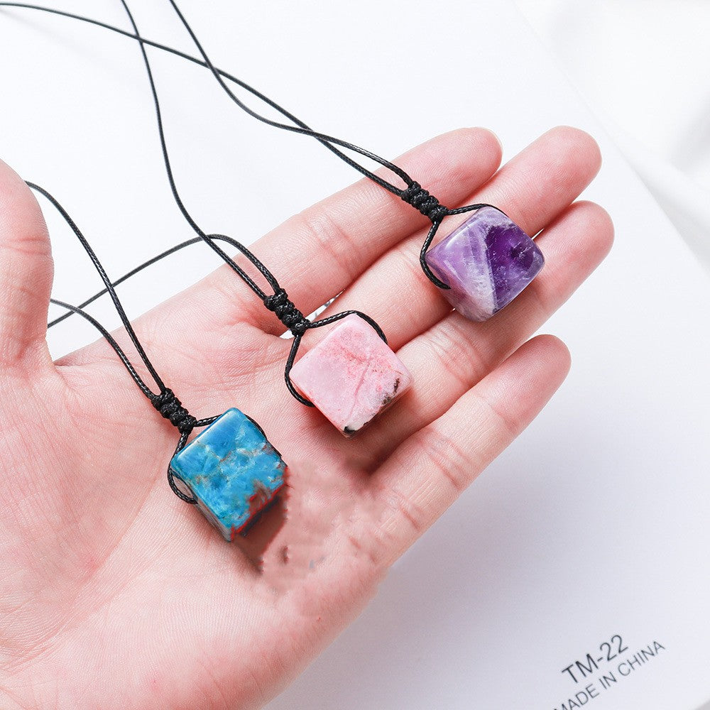 East China Sea Natural Crystal Square Pendant Crystal Original Stone Polished Diy Ornaments