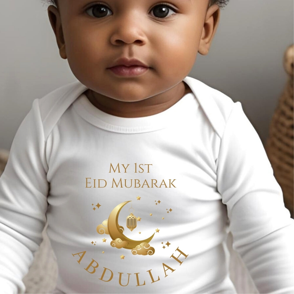 Personalised 1st Eid Mubarak Baby Outfit: Bib, Vest, Grow-0