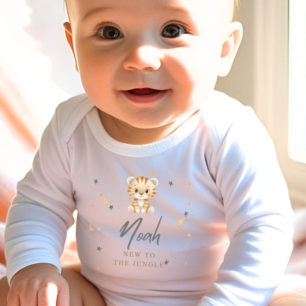 Personalised New to the Jungle Tiger Baby Outfit: Bib, Vest, Baby Grow-1