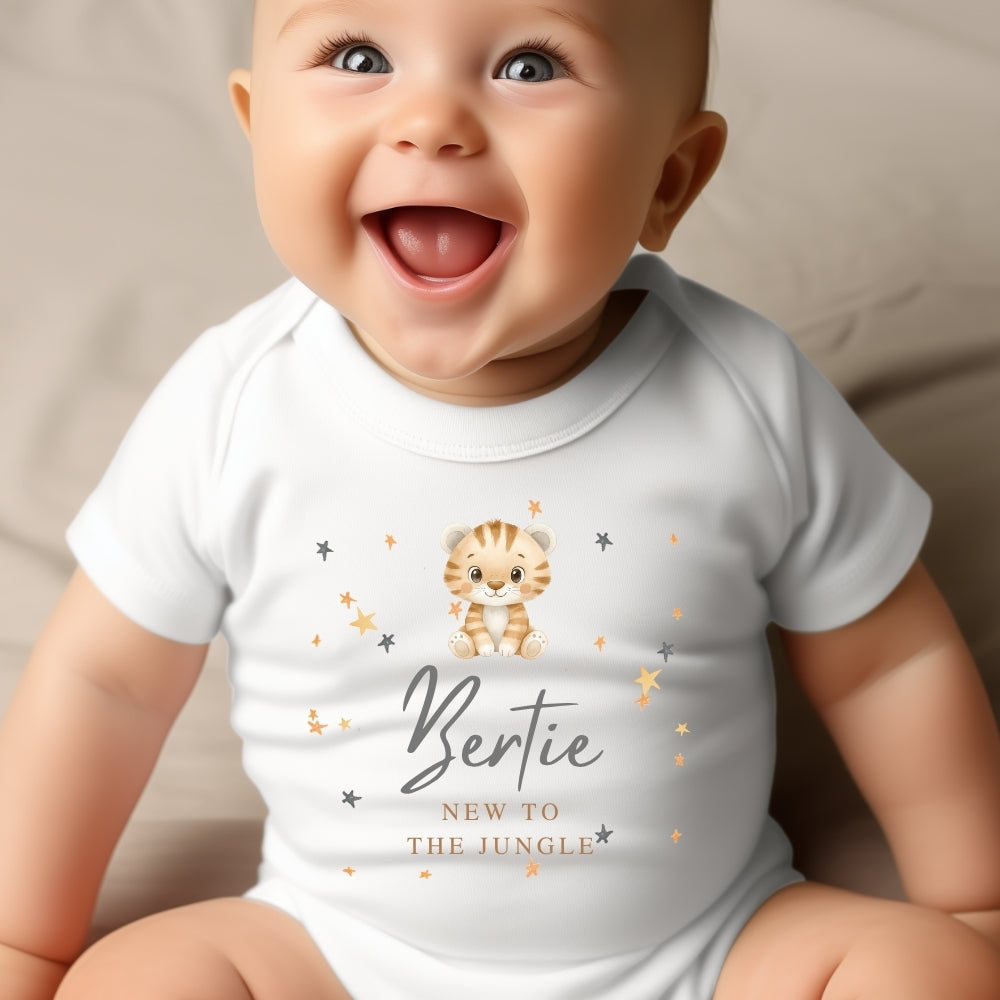 Personalised New to the Jungle Tiger Baby Outfit: Bib, Vest, Baby Grow-0