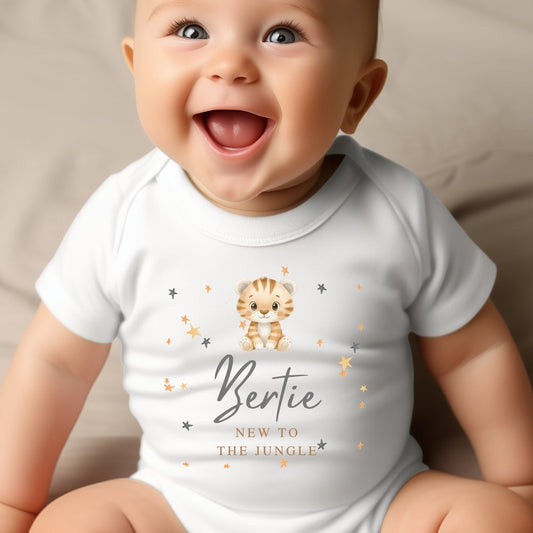 Personalised New to the Jungle Tiger Baby Outfit: Bib, Vest, Baby Grow-0
