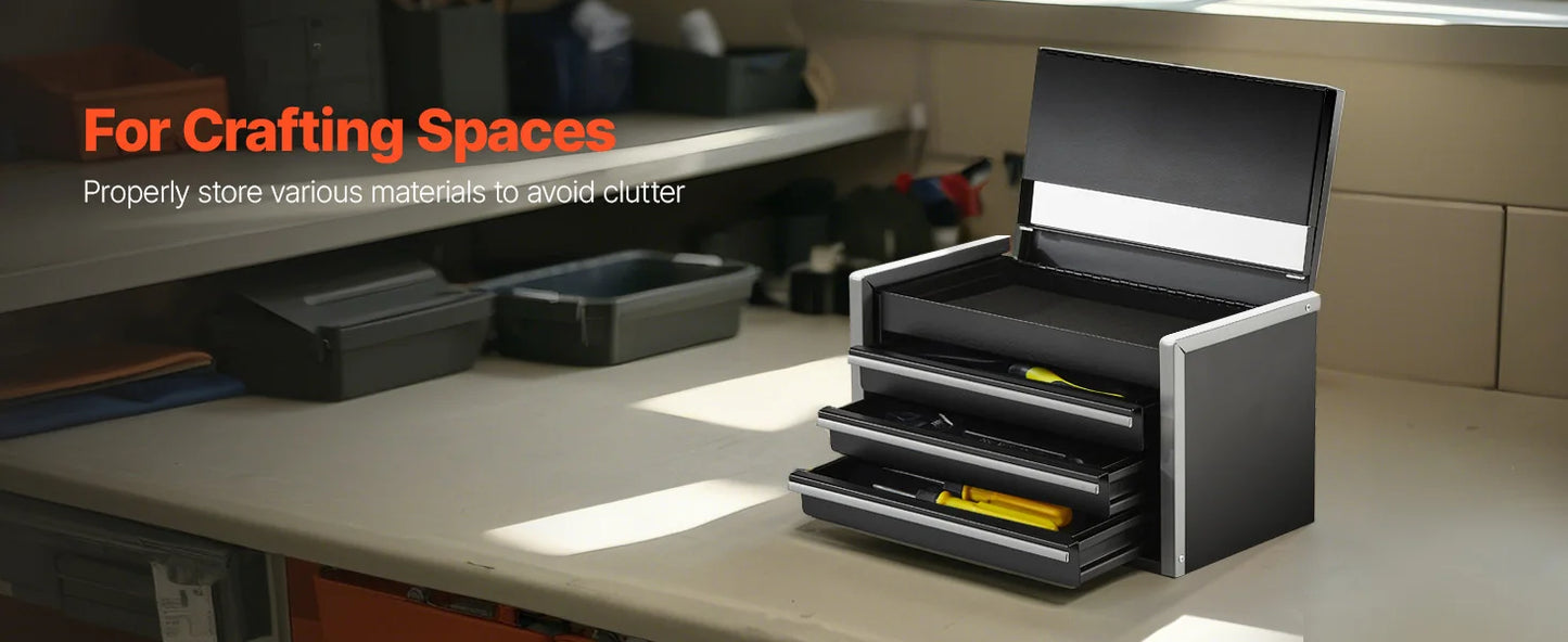 SucceBuy 8.6in 3 Drawers Metal Tool Box Portable Tools Chest with Feet Pads & Ball Bearing Powder Coated Tool Storage for Garage