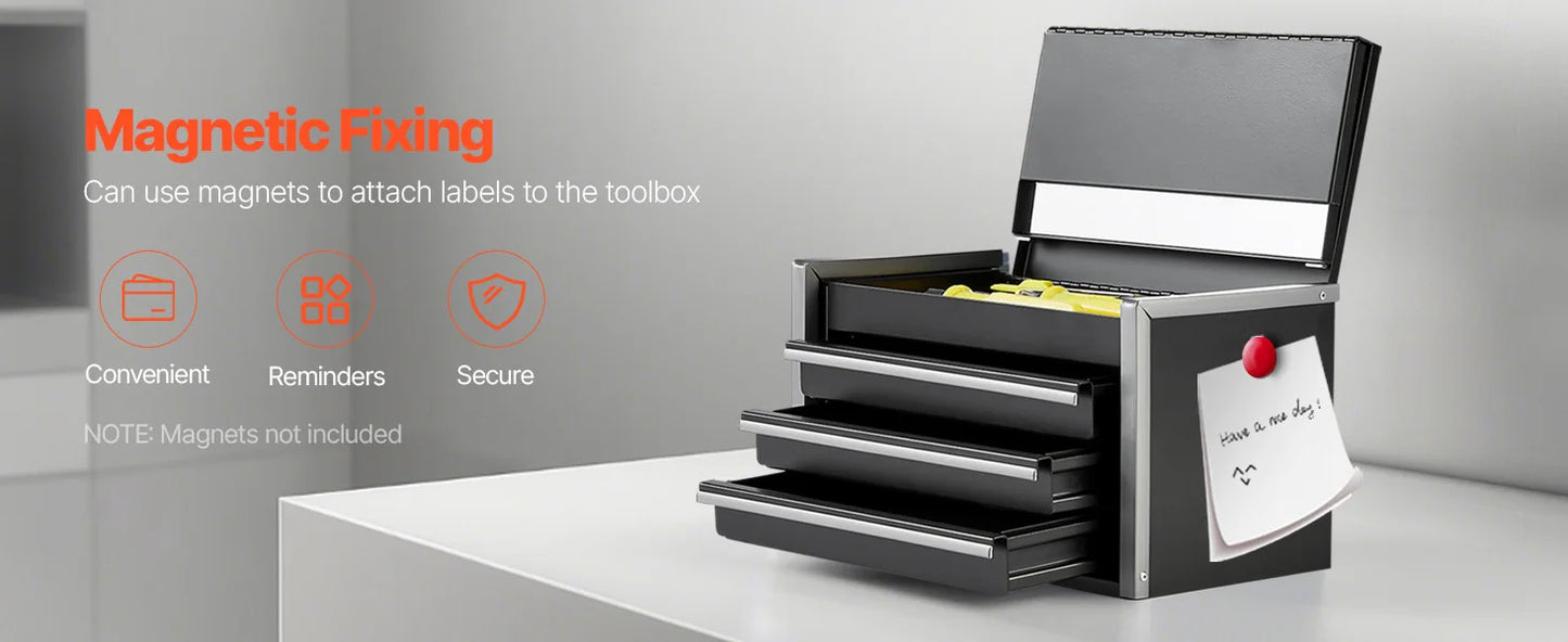 SucceBuy 8.6in 3 Drawers Metal Tool Box Portable Tools Chest with Feet Pads & Ball Bearing Powder Coated Tool Storage for Garage