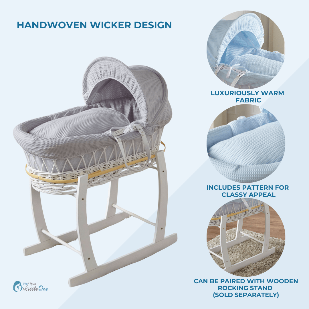 Grey Dimple White Wicker Baby Moses Basket With Stand-1
