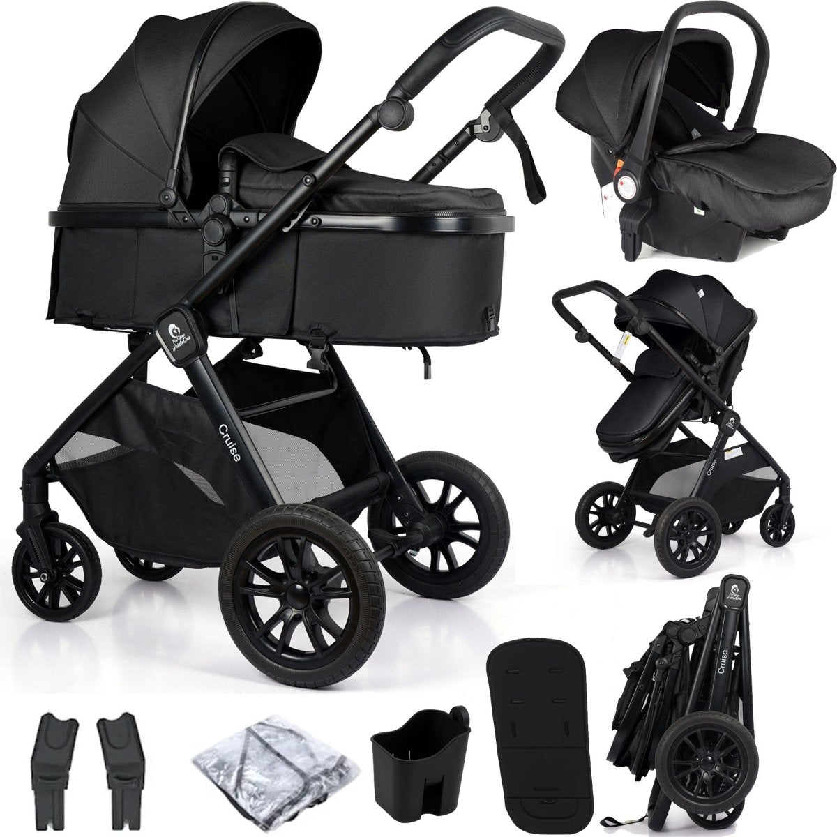 For Your Little One Cruise 3 In 1 Travel System With Car Seat - Eclipse Black (Free Cupholder / Seat Liner Included!)-0