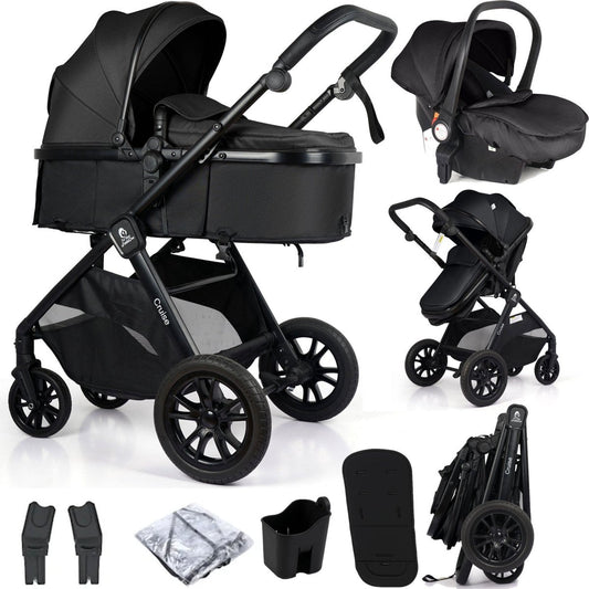 For Your Little One Cruise 3 In 1 Travel System With Car Seat - Eclipse Black (Free Cupholder / Seat Liner Included!)-0