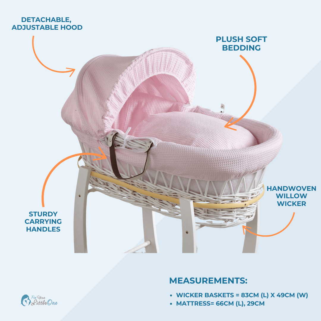 Grey Dimple White Wicker Baby Moses Basket With Stand-3